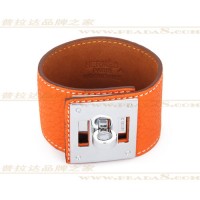 Hermes Kelly Dog Orange Bracelet With Silver